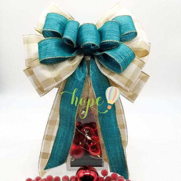 Plaid Christmas bow.  Lantern, Wreath, Centerpiece, Christmas tree topper, Gift. - Picture 1 of 3
